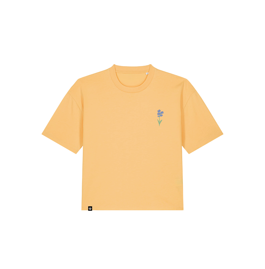 Tee-shirt Myosotis coton bio jaune orangé femme coupe boxy - Panorama