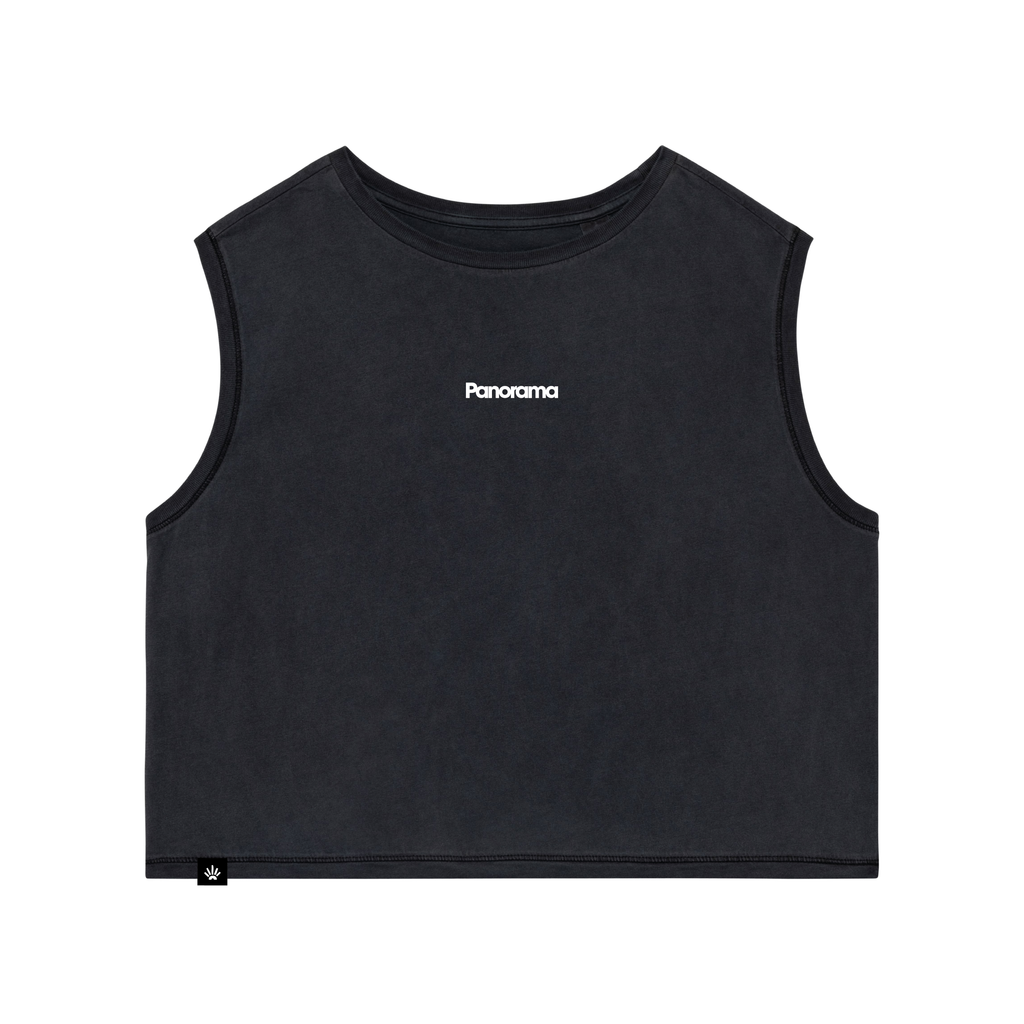 T-shirt crop top noir coton bio femme coupe courte fluide - Panorama